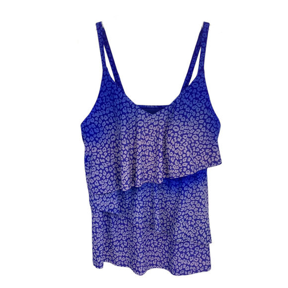 NEW Lane Bryant Sz 18 Tiered Leopard Blue Ombre Ruffle Tankini Swim Top NWOT - Picture 2 of 7